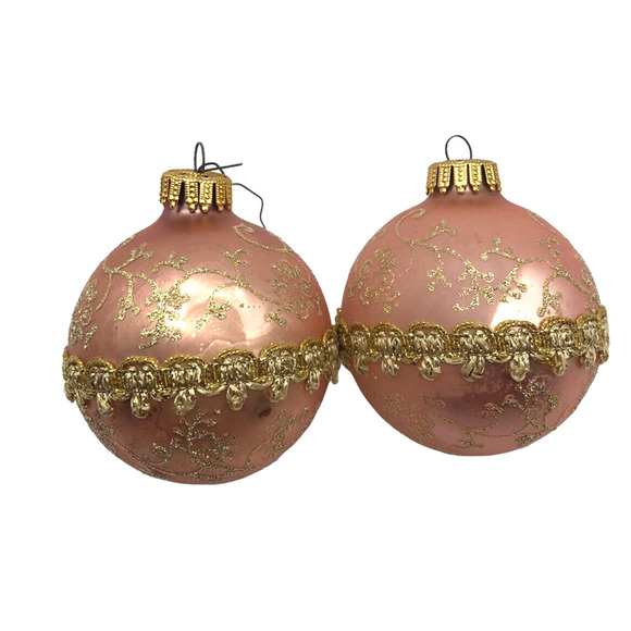 Vtg Pink & Gold Glass Christmas Ornaments Balls Romantic Regency Shiny Brite Lot - Picture 1 of 7